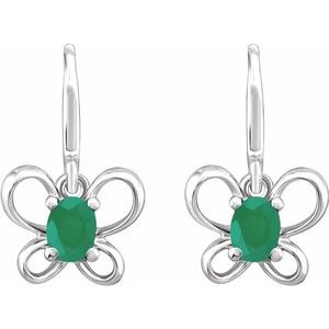 Sterling Silver 4x3 mm Oval May Youth Butterfly Birthstone Earrings