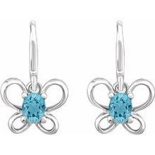 Charger l&#39;image dans la galerie, Sterling Silver 4x3 mm Oval March Youth Butterfly Birthstone Earrings
