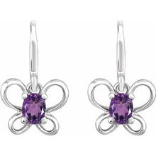 Charger l&#39;image dans la galerie, Sterling Silver 4x3 mm Oval February Youth Butterfly Birthstone Earrings
