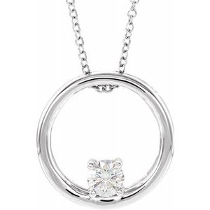 14K White 1 CT Lab-Grown Diamond Circle 16-18" Necklace