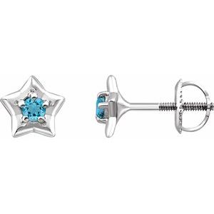 Sterling Silver 3 mm Round March Youth Star Birthstone Earrings