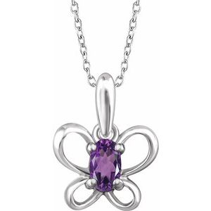 Sterling Silver 4x3 mm Oval February Youth Butterfly Birthstone 15