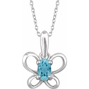 Sterling Silver 4x3 mm Oval March Youth Butterfly Birthstone 15