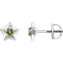 Load image into Gallery viewer, Sterling Silver 3 mm Round August Youth Star Birthstone Earrings
