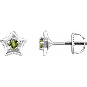Sterling Silver 3 mm Round August Youth Star Birthstone Earrings