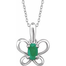 Load image into Gallery viewer, Sterling Silver 4x3 mm Oval May Youth Butterfly Birthstone 15&quot; Necklace
