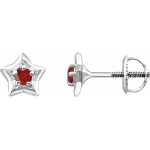Sterling Silver 3 mm Round July Youth Star Birthstone Earrings