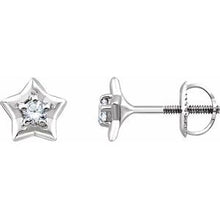 Load image into Gallery viewer, Sterling Silver 3 mm Round April Youth Star Birthstone Earrings
