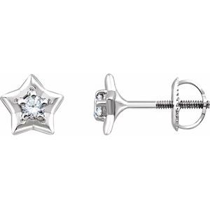 Sterling Silver 3 mm Round April Youth Star Birthstone Earrings