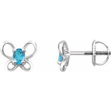 Load image into Gallery viewer, Sterling Silver 4x3 mm Oval March Youth Butterfly Birthstone Earrings
