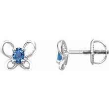 Load image into Gallery viewer, Sterling Silver 4x3 mm Oval December Youth Butterfly Birthstone Earrings
