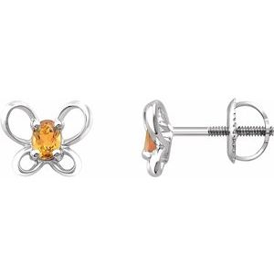 Sterling Silver 4x3 mm Oval November Youth Butterfly Birthstone Earrings