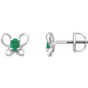 Sterling Silver 4x3 mm Oval May Youth Butterfly Birthstone Earrings