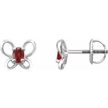 Load image into Gallery viewer, Sterling Silver 4x3 mm Oval January Youth Butterfly Birthstone Earrings

