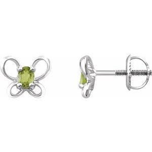 Sterling Silver 4x3 mm Oval August Youth Butterfly Birthstone Earrings