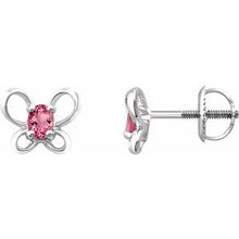 Load image into Gallery viewer, Sterling Silver 4x3 mm Oval October Youth Butterfly Birthstone Earrings
