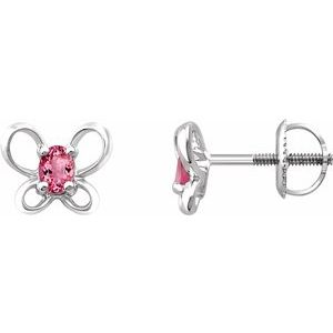 Sterling Silver 4x3 mm Oval October Youth Butterfly Birthstone Earrings