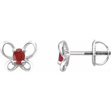 Load image into Gallery viewer, Sterling Silver 4x3 mm Oval July Youth Butterfly Birthstone Earrings
