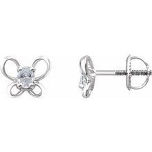 Load image into Gallery viewer, Sterling Silver 4x3 mm Oval April Youth Butterfly Birthstone Earrings

