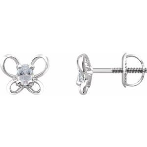 Sterling Silver 4x3 mm Oval April Youth Butterfly Birthstone Earrings