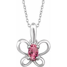 Load image into Gallery viewer, Sterling Silver 4x3 mm Oval October Youth Butterfly Birthstone 15&quot; Necklace
