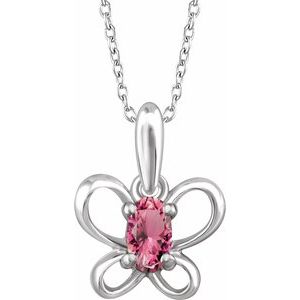 Sterling Silver 4x3 mm Oval October Youth Butterfly Birthstone 15" Necklace
