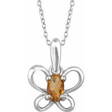 Load image into Gallery viewer, Sterling Silver 4x3 mm Oval November Youth Butterfly Birthstone 15&quot; Necklace
