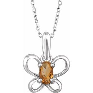 Sterling Silver 4x3 mm Oval November Youth Butterfly Birthstone 15" Necklace
