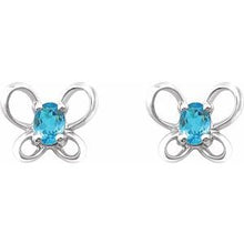 Load image into Gallery viewer, Sterling Silver 4x3 mm Oval March Youth Butterfly Birthstone Earrings
