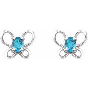 Sterling Silver 4x3 mm Oval March Youth Butterfly Birthstone Earrings