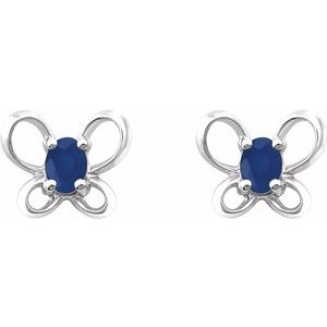 Sterling Silver 4x3 mm Oval September Youth Butterfly Birthstone Earrings