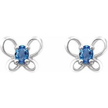Load image into Gallery viewer, Sterling Silver 4x3 mm Oval December Youth Butterfly Birthstone Earrings
