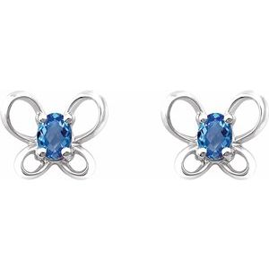 Sterling Silver 4x3 mm Oval December Youth Butterfly Birthstone Earrings