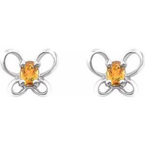 Sterling Silver 4x3 mm Oval November Youth Butterfly Birthstone Earrings