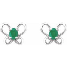 Load image into Gallery viewer, Sterling Silver 4x3 mm Oval May Youth Butterfly Birthstone Earrings
