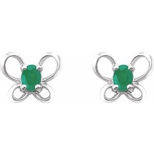 Sterling Silver 4x3 mm Oval May Youth Butterfly Birthstone Earrings