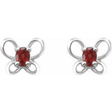 Load image into Gallery viewer, Sterling Silver 4x3 mm Oval January Youth Butterfly Birthstone Earrings
