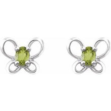 Load image into Gallery viewer, Sterling Silver 4x3 mm Oval August Youth Butterfly Birthstone Earrings
