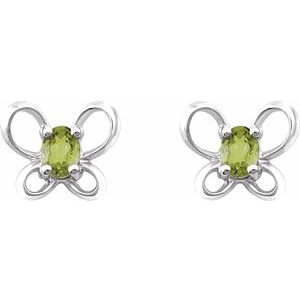 Sterling Silver 4x3 mm Oval August Youth Butterfly Birthstone Earrings