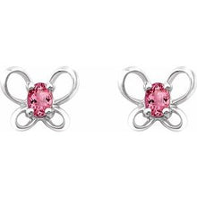 Load image into Gallery viewer, Sterling Silver 4x3 mm Oval October Youth Butterfly Birthstone Earrings
