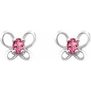 Sterling Silver 4x3 mm Oval October Youth Butterfly Birthstone Earrings