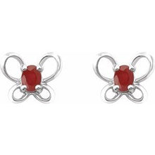Load image into Gallery viewer, Sterling Silver 4x3 mm Oval July Youth Butterfly Birthstone Earrings
