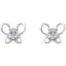 Load image into Gallery viewer, Sterling Silver 4x3 mm Oval April Youth Butterfly Birthstone Earrings

