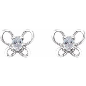 Sterling Silver 4x3 mm Oval April Youth Butterfly Birthstone Earrings