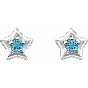 Sterling Silver 3 mm Round March Youth Star Birthstone Earrings