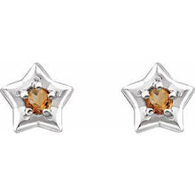 Load image into Gallery viewer, Sterling Silver 3 mm Round November Youth Star Birthstone Earrings
