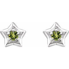 Load image into Gallery viewer, Sterling Silver 3 mm Round August Youth Star Birthstone Earrings
