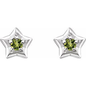 Sterling Silver 3 mm Round August Youth Star Birthstone Earrings