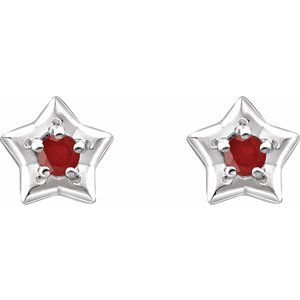 Sterling Silver 3 mm Round July Youth Star Birthstone Earrings