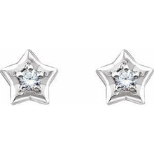 Load image into Gallery viewer, Sterling Silver 3 mm Round April Youth Star Birthstone Earrings
